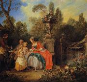 Nicolas Lancret A Lady and Gentleman Taking Coffee with Children in a Garden oil painting reproduction